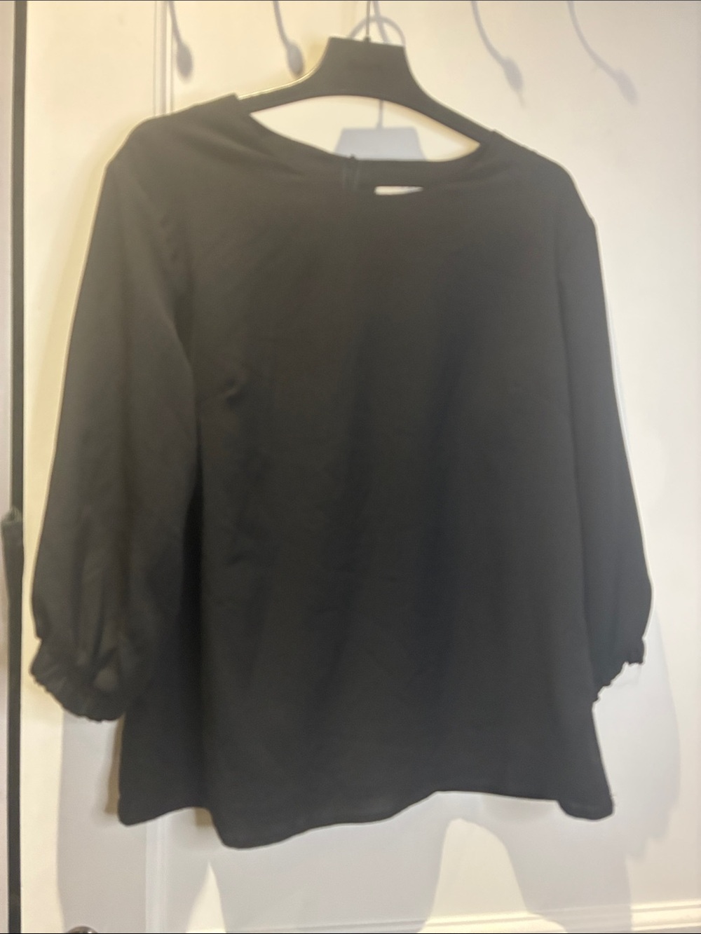 Meli Black Balloon 3/4 Sleeve Back-Zip Blouse Top XL 👵MT